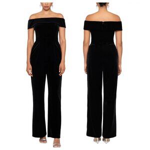 XSCAPE Velvet Off-The-Shoulder Wide-Leg Jumpsuit